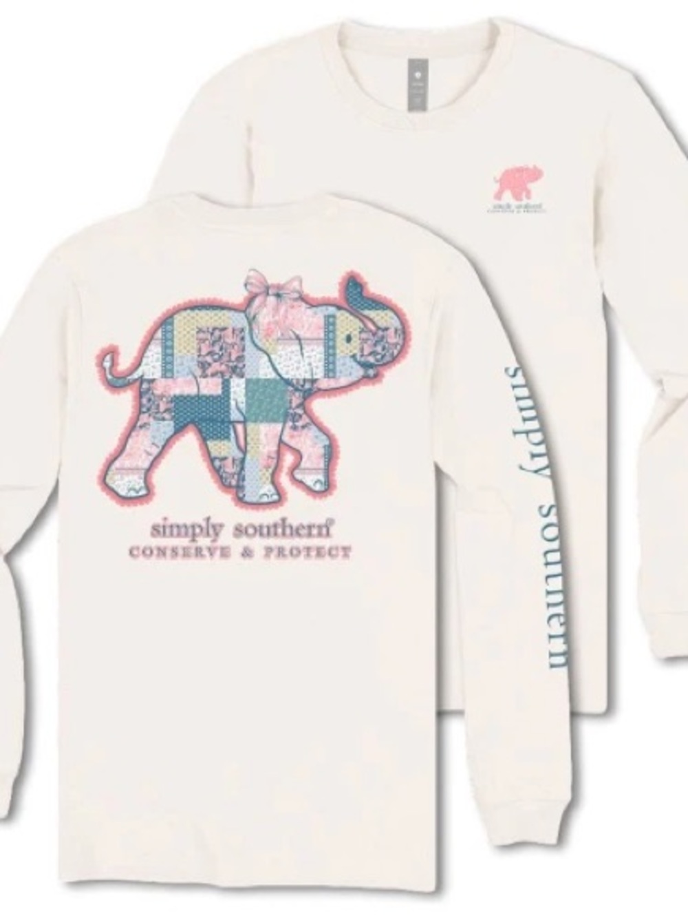 Simply Southern Youth Elephant Long Sleeve Shirt NWT | Conserve & Protect | Pink